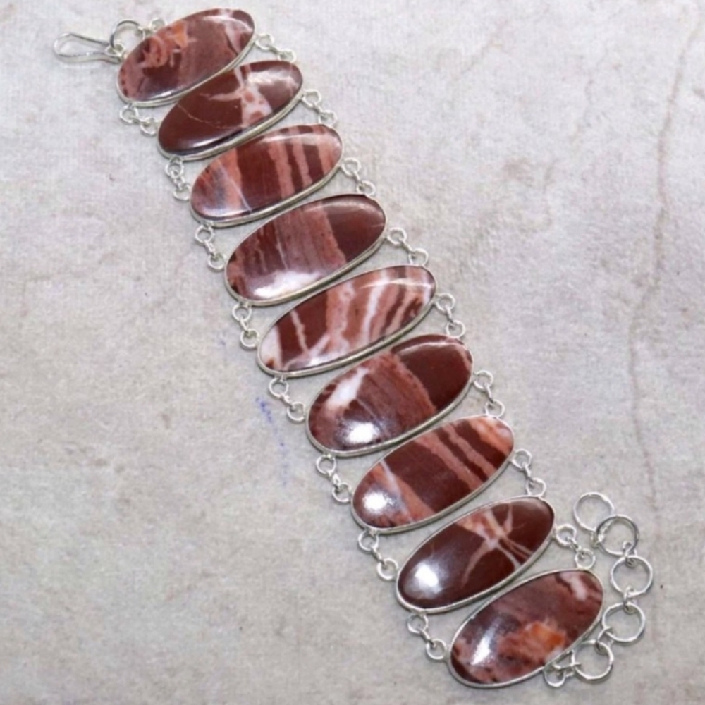 Coconut Jasper Gemstone Jewelry 925 Sterling Silver Handmade Bracelet